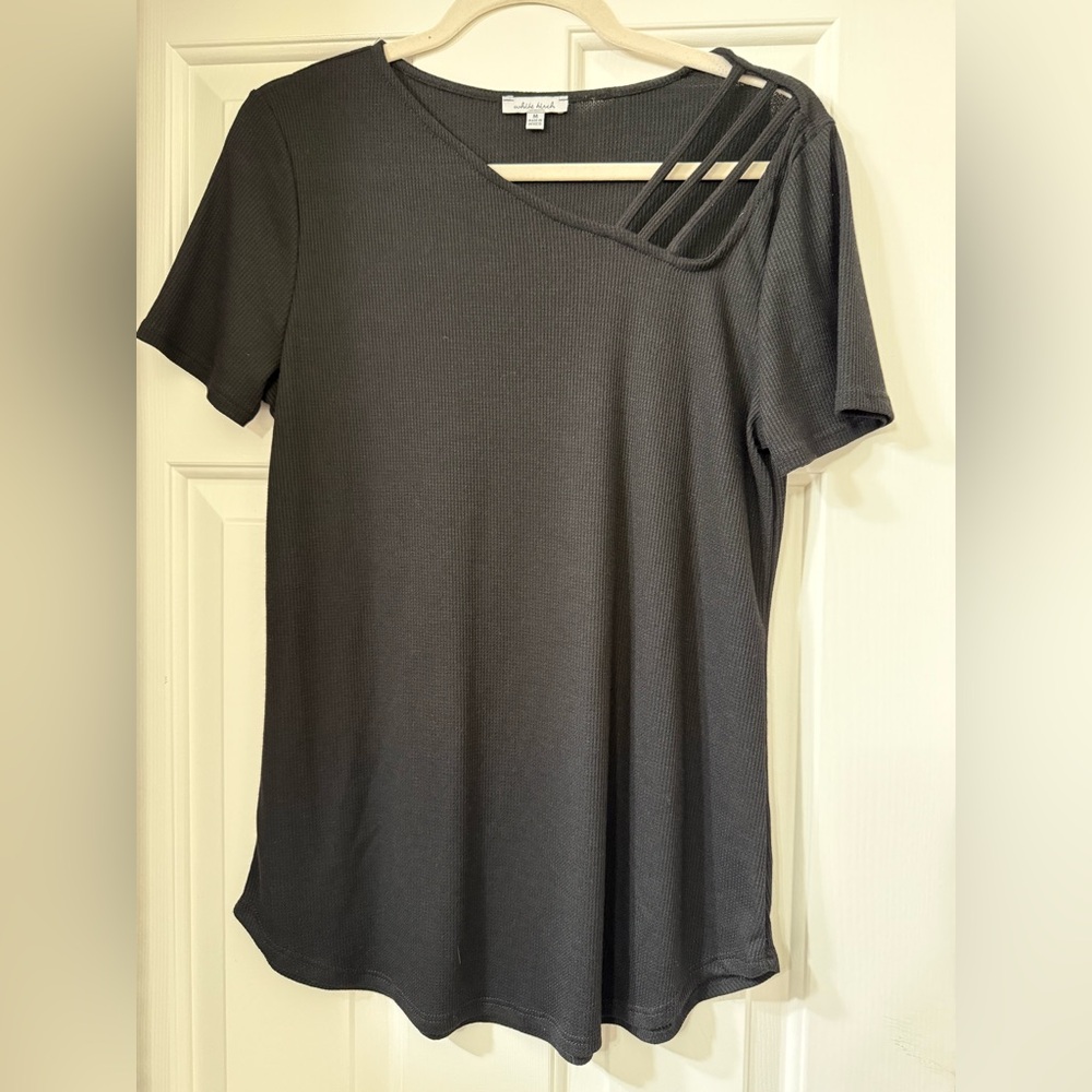 White Birch Black Asymmetrical Neckline Top - Size Medium NWOT
